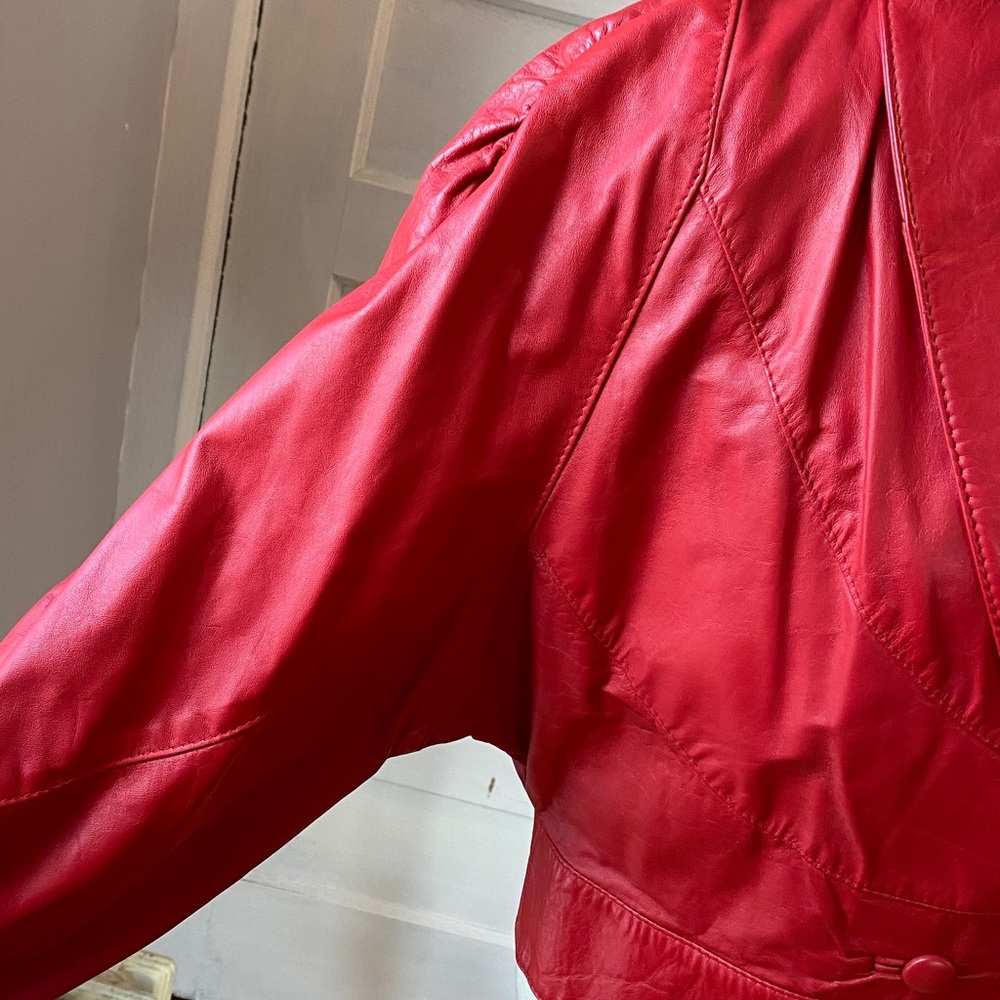 Vintage The Leather Ranch Red Genuine Leather Jacket, Size 3 - Picture 9 of 17